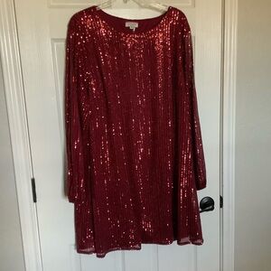Red Sequin Long Sleeve Dress